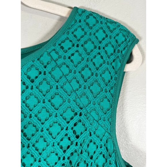 Floral Lace Tank Dress Blue 12 Eyelet Geometric Boho Indie Folk Colorful Preppy - Picture 2 of 8